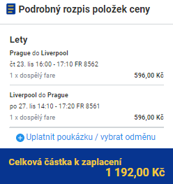 Liverpool z Prahy za 1 192 Kč